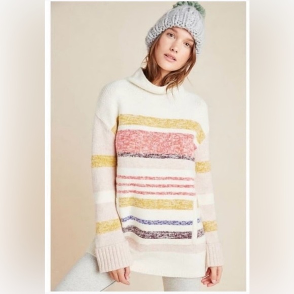 Anthropologie Sweaters - Anthropologie Elana Tunic Sweater Pullover in Ivory Multicolor Stripes Size M